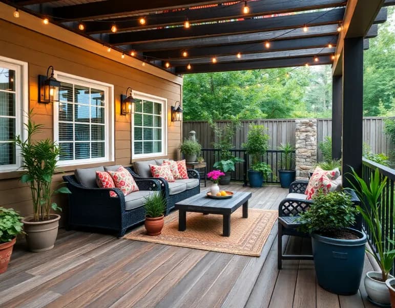 Beautiful outdoor patio with comfortable seating - AI outdoor space design